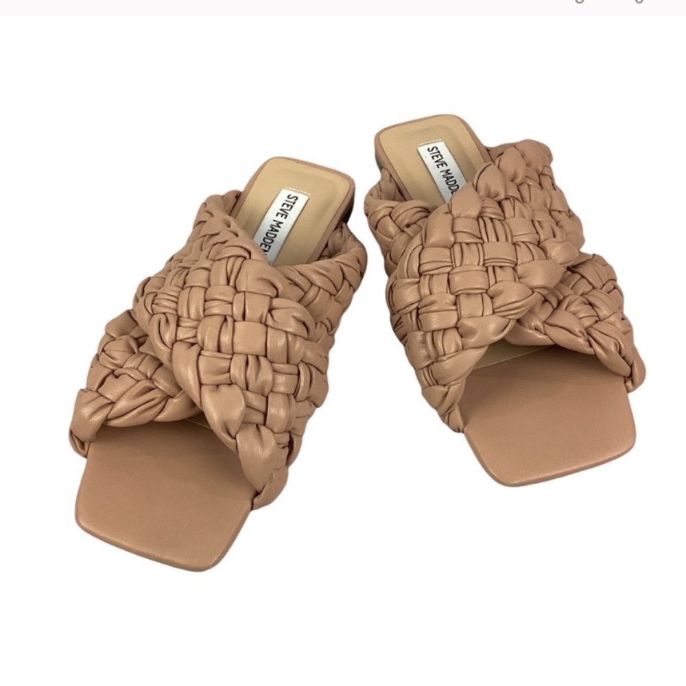 Steve Madden Marina Slide Sandals Braided Woven Top Size 7.5M Tan